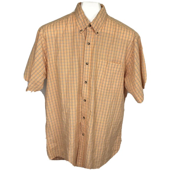 PLANKS Mens Short Sleeve Button Front Orange Checkered Shirt Size Large - Picture 1 of 5